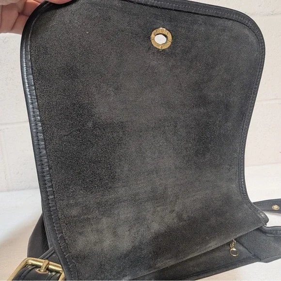 Vintage Coach Stewardess 9525 Black Glovetanned Leather Crossbody 90s Minimalist - Picture 12 of 16